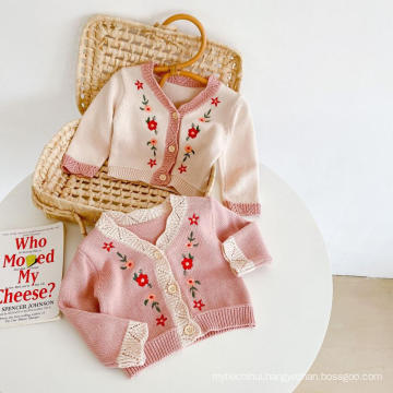 Flower Embroidered Knitted Children's Top Cardigan